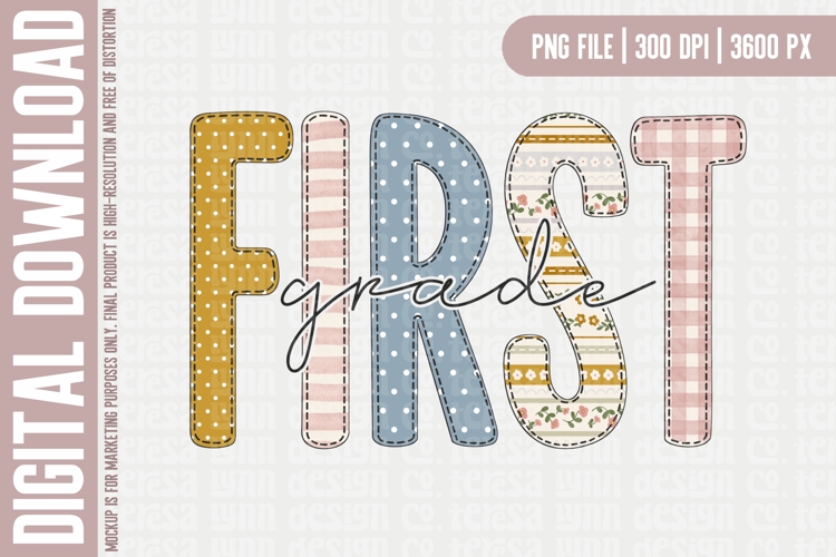 Cute Back to School PNG | First Grade Sublimation Design