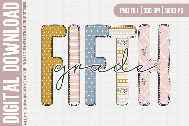 Cute Back to School PNG | Fifth Grade Sublimation Design