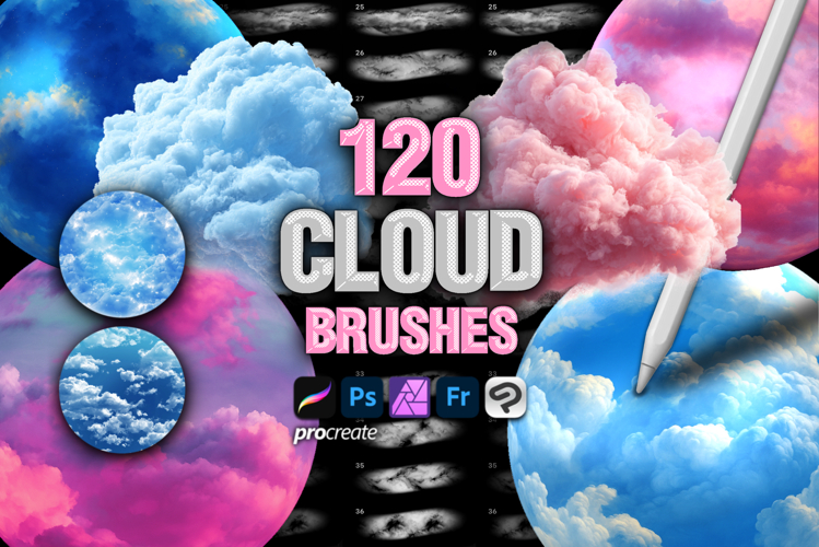 120 Procreate Cloud Sky Textures stamp brushes
