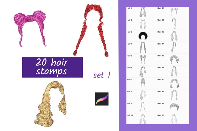 Procreate Hair Stamps   Frizz Brushes set 1