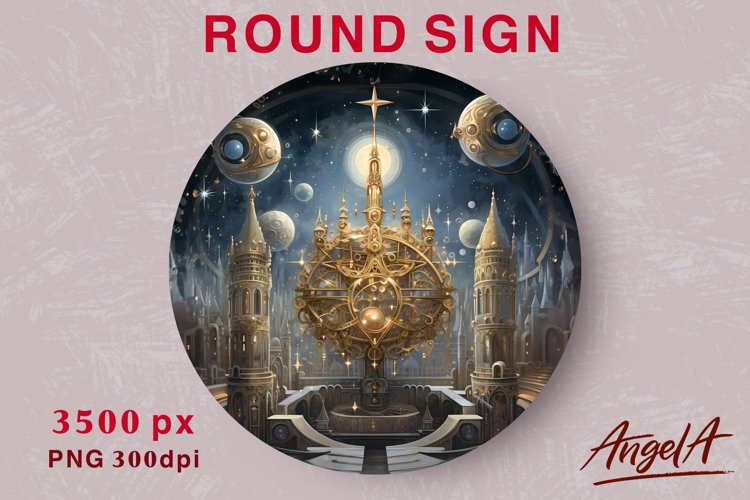 Wall decor print out / round sublimation PNG / fantasy scene