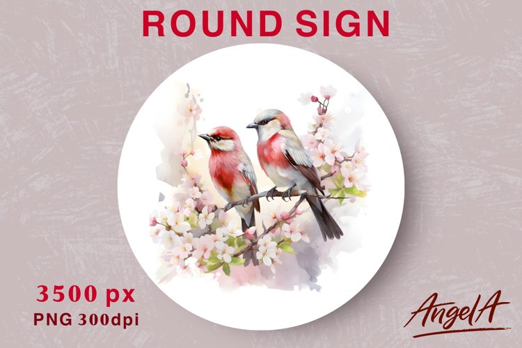 Watercolor round sublimation, Watercolour birds, spring