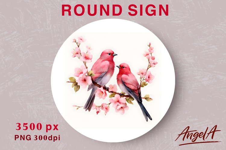 Watercolor round sublimation, Watercolor bird, spring flower