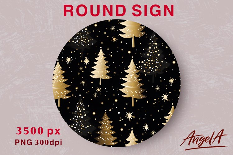 Christmas round sublimation, gold christmas tree sublimation