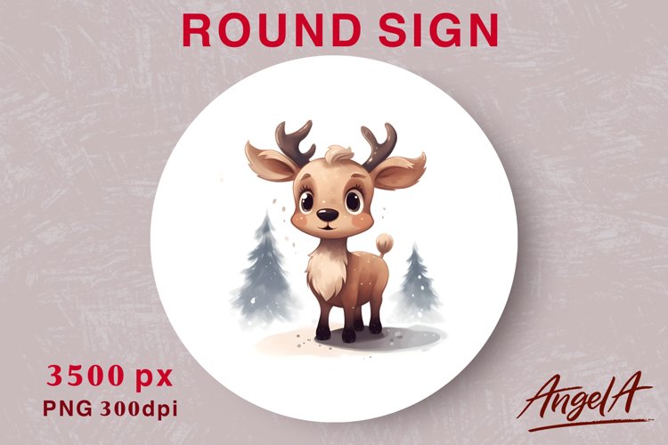 Christmas round sublimation design, cute christmas deer PNG