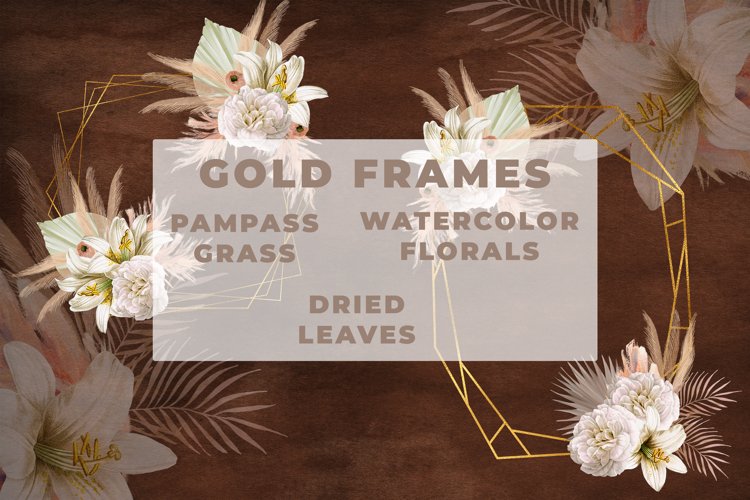 Watercolor Pampas Grass Gold Frames