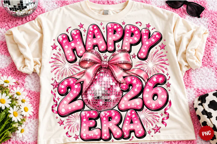 Happy 2026 Era PNG | Pink Disco Ball Coquette New Year PNg