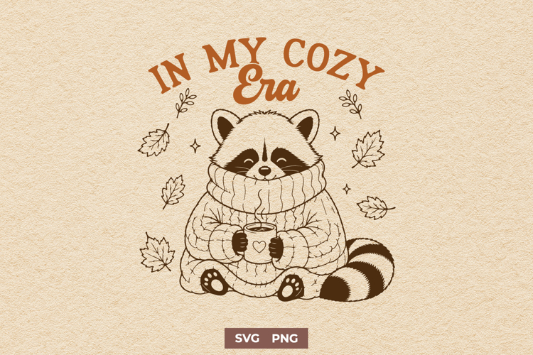 In My Cozy Era SVG PNG, Funny Fall Raccoon Sweater Design