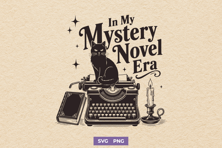 In My Mystery Novel Era SVG, Cozy Bookish Black Cat PNG