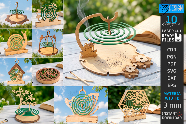 Mosquito Coil Holders Laser Cut Bundle | Incense Coil Stands example image 1