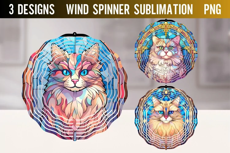 Cat Stain Glass Wind Spinner Sublimation PNG