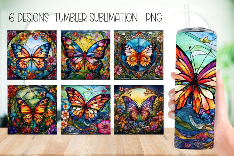 Butterfly Stain Glass Tumbler Sublimation Design PNG