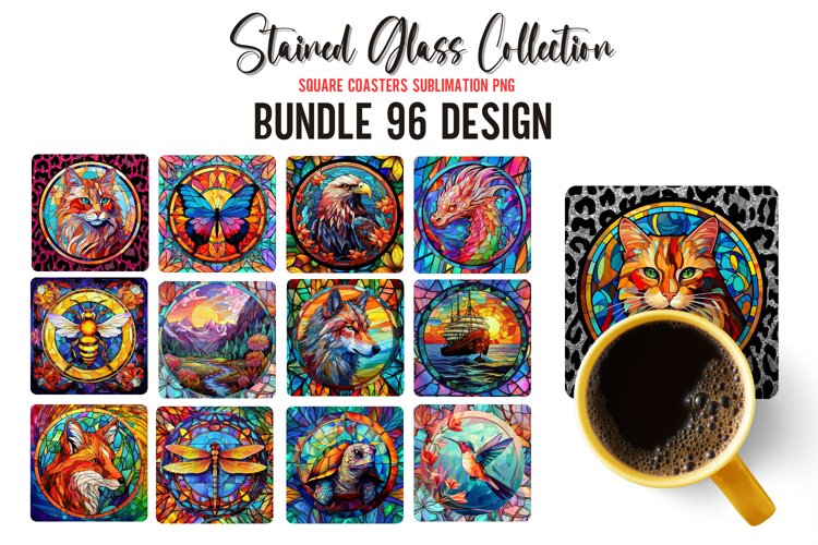 Stained Glass Square Coaster Sublimation Designs PNG