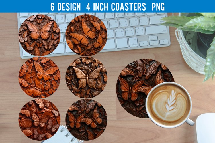 3D Leather Butterfile Round Coaster Sublimation Designs