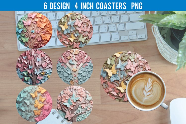 3D Butterfile Round Coaster Sublimation PNG|Coaster PNG