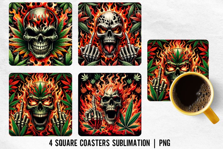 Skull Canabis Sqaure Coaster Sublimation Design example image 1