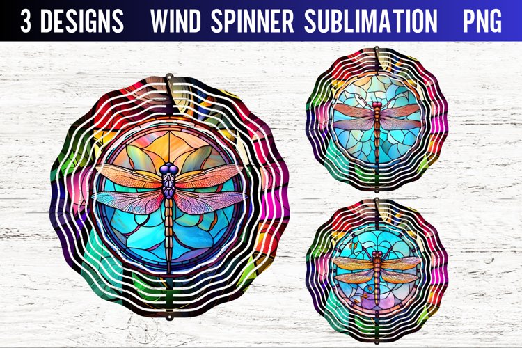 Dragonflies Stain Glass Wind Spinner Sublimation PNG