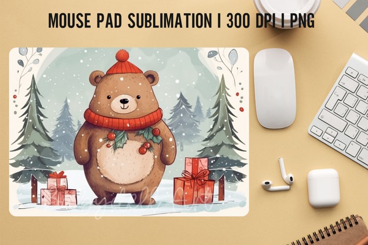 Watercolor Vintage Snowman Mouse Pad Sublimation Design example image 1