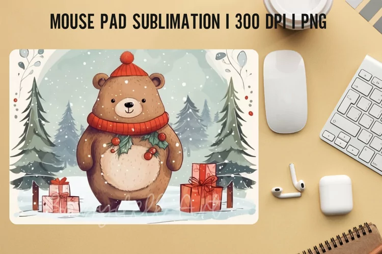 Watercolor Vintage Snowman Mouse Pad Sublimation Design