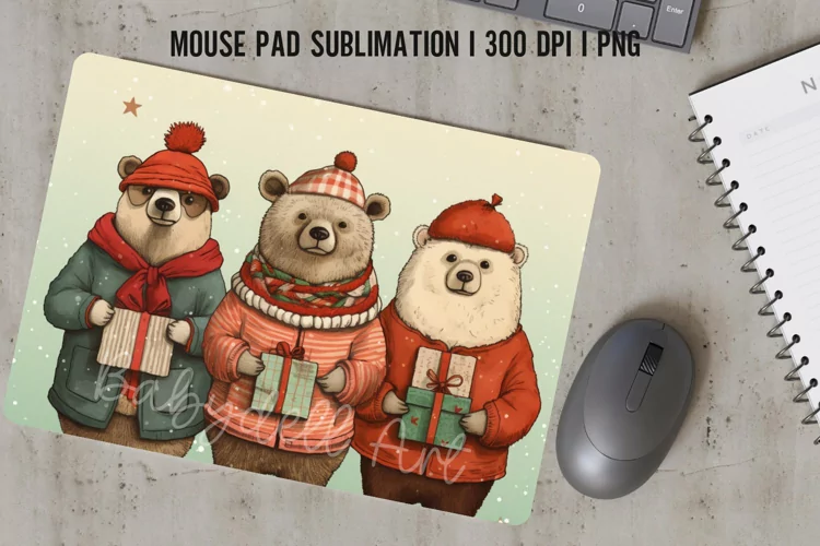 Bear Christmas Mouse Pad Sublimation Design