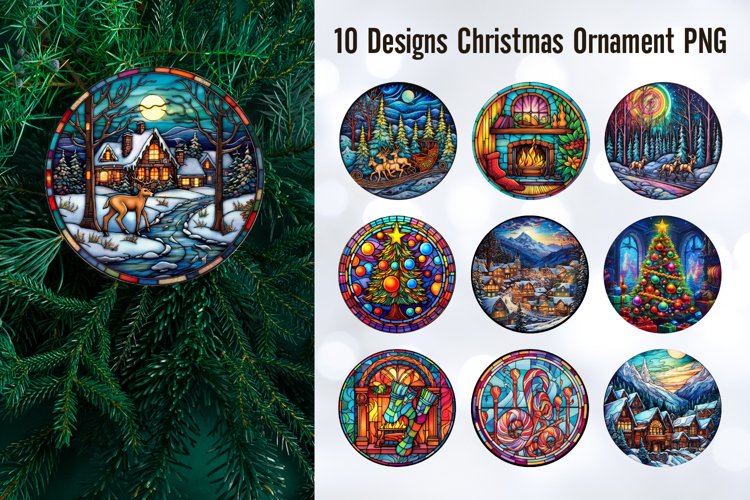 Stained Glass Christmas Ornament Sublimation PNG (2653706)