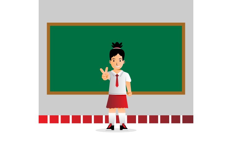 Indonesia female elementary school student illustration