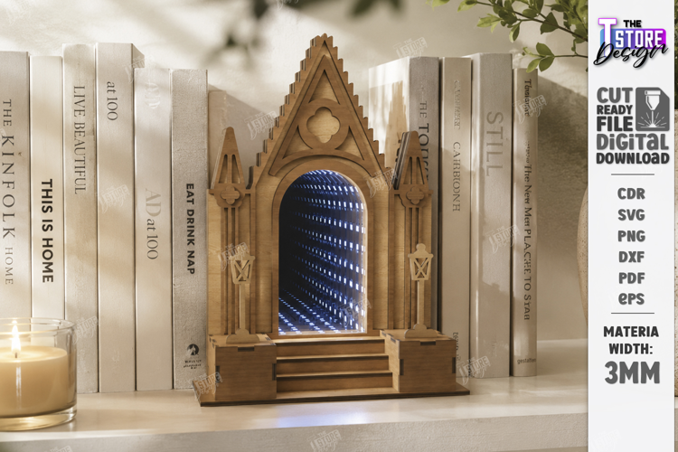 Infinity Mirror Bookend Laser Cut | Book Nook | Home Decor