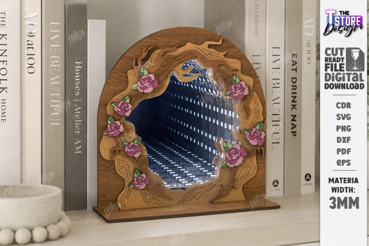Infinity Mirror Bookend Laser Cut | Book Nook | Home Decor