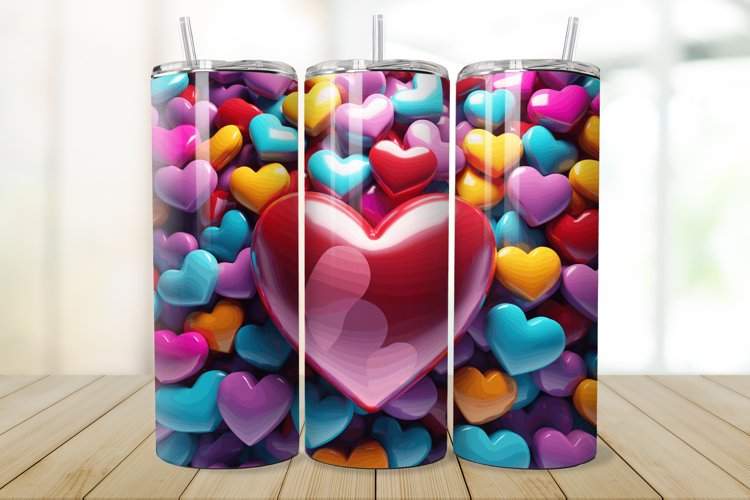 3D Inflated Hearts 20/30oz Skinny Tumbler example image 1