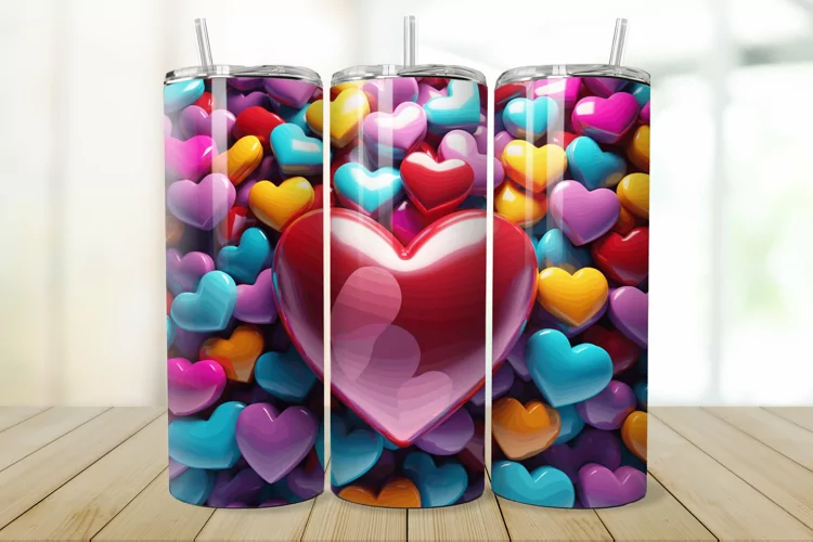 3D Inflated Hearts 20/30oz Skinny Tumbler