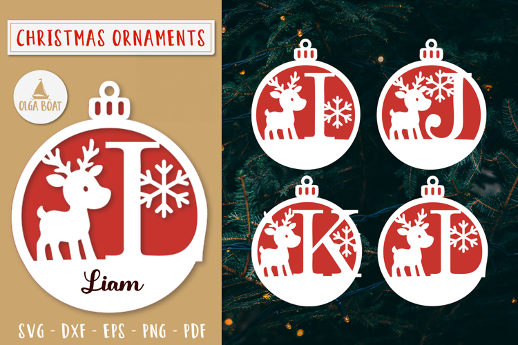 Initial Reindeer Christmas Ornament SVG Laser cut