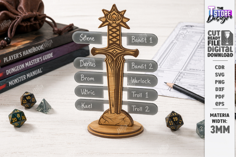 RPG Initiative Tracker Laser Cut | Game Master | Sword SVG