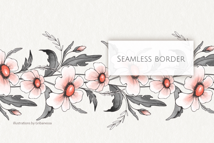 Ink Floral Seamless Border PNG