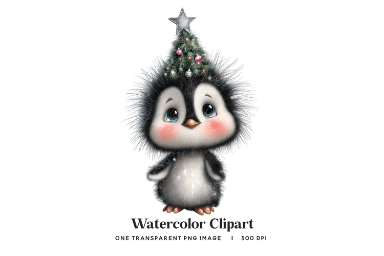 Cute Penguin With Christmas Tree Hat PNG