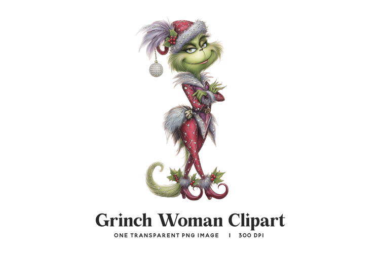 Stylized Grinch Woman Clipart PNG