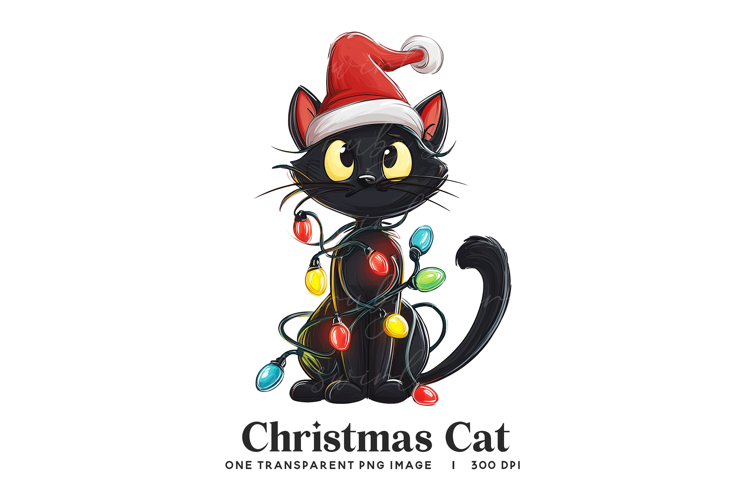 Christmas Black Cat PNG Sublimation - Cute Kitten Design