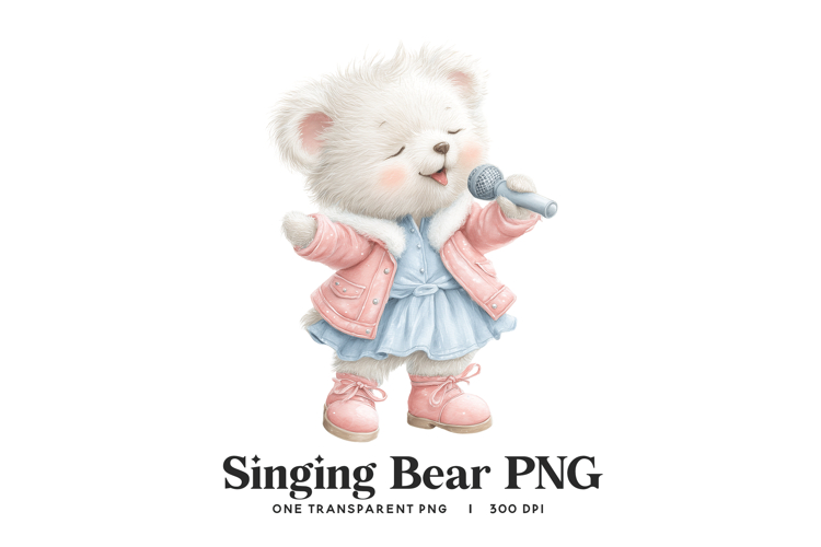 Singing Bear PNG - Pop Star Animal Digital Clipart