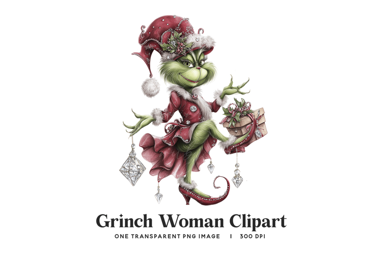 Festive Green Woman Clipart PNG - Holiday Dress & Gift