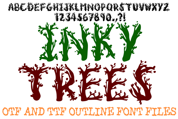 Inky Trees ABC Font Typeface Woodland Forest Twig Alphabet