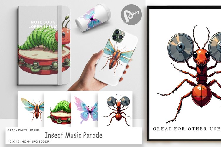 Digital Paper Insect Music Parade