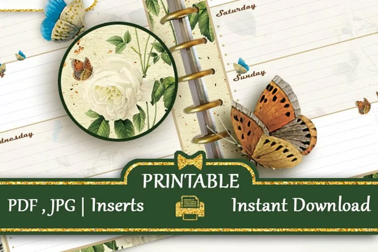 Mambi Planner pages Weekly Flowers Butterfly Floral art