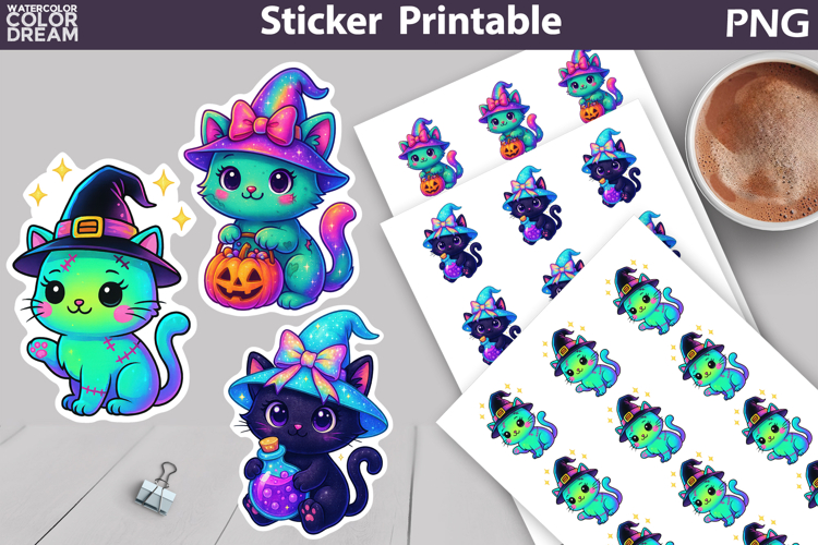 Iridescent Zombie Kitty Sticker | Black Cat Witch Sticker