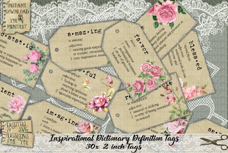 A set of 30 different inspirational tags with descriptions.