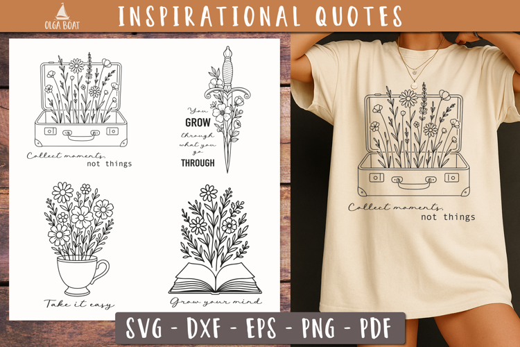 Inspirational Floral Quote SVG Vintage Line Art Print