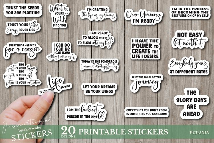 Inspirational Printable Sticker Bundle Black and White