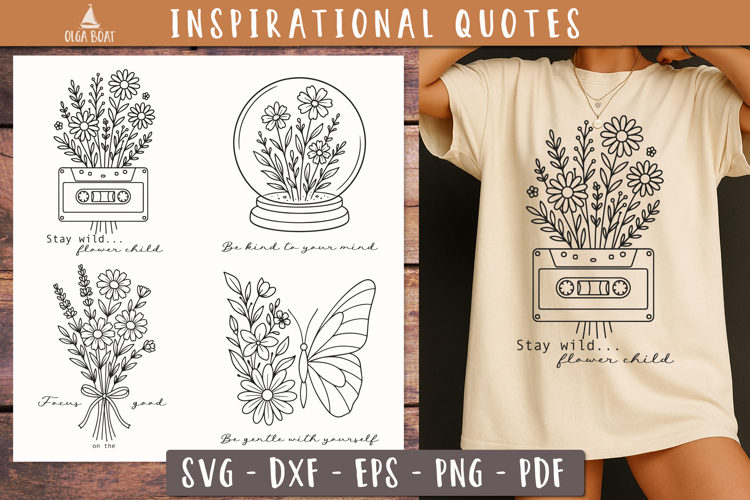 Inspirational Quotes SVG Vintage Floral Line Art Print