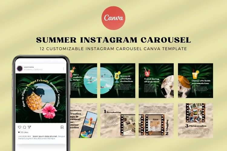 Summer Instagram Carousel Post Canva Template
