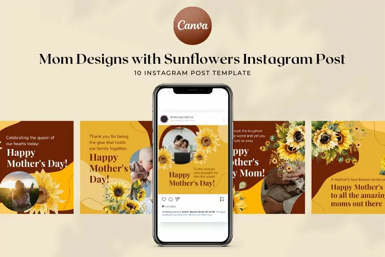 Bright Yellow Mothers Day Sunflowers Instagram Post Canva