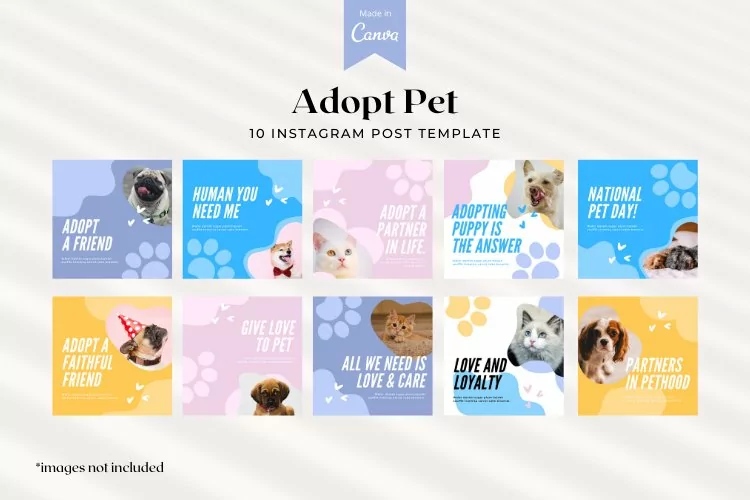 Adopt a pet instagram posts template, Canva Templates