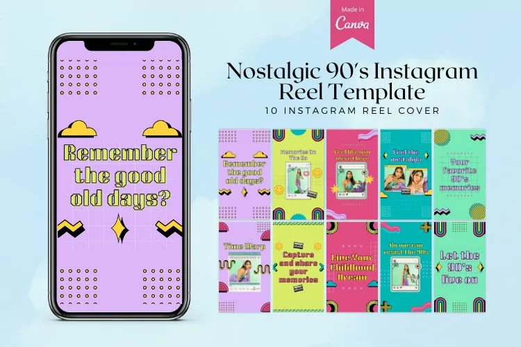 Nostalgic 90's Instagram Reel Covers Canva Template
